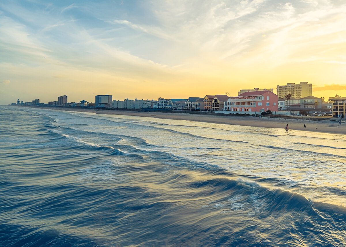 Sunset view over the beach at South Padre Island