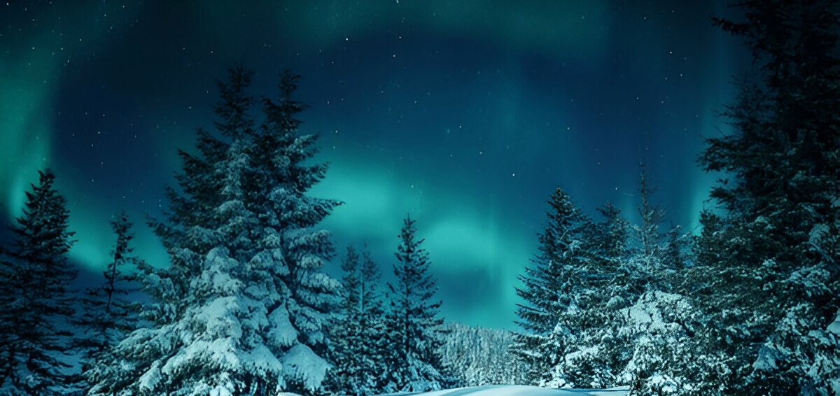 Night forest covered in Snow
